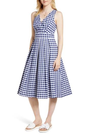 Women's 1901 Gingham Fit & Flare Midi Dress - Blue