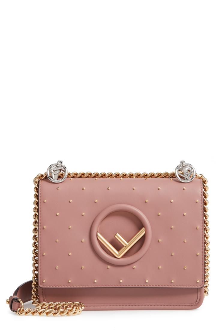 Fendi Small Kan I Logo Studded Leather Shoulder Bag - Pink