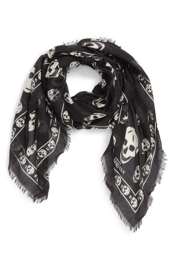 Women's Alexander Mcqueen Skull Print Modal & Silk Scarf, Size - Black