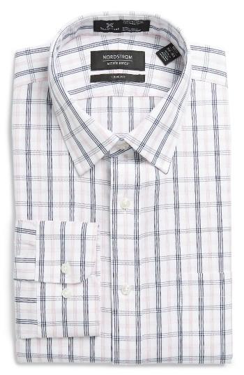 Men's Nordstrom Men's Shop Smartcare(tm) Trim Fit Plaid Dress Shirt 34/35 - Pink