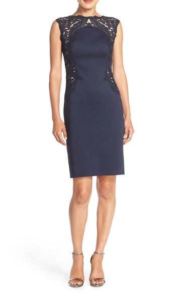 Women's Tadashi Shoji Embroidered Mesh & Neoprene Sheath Dress