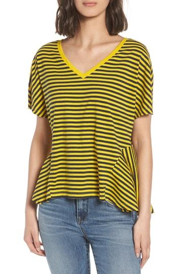 Women's Bp. Stripe Sharkbite Hem Tee, Size - Yellow