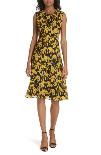 Women's Milly Iris Print Silk Georgette Dress - Yellow