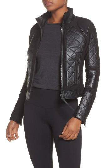 Women's Blanc Noir Leather & Mesh Moto Jacket - Black