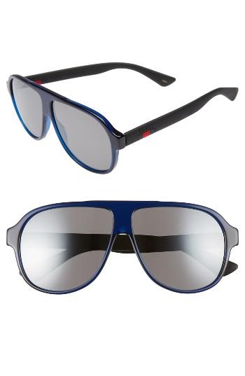 Men's Gucci Oversize 59mm Sunglasses - Blue Matte/ Silver