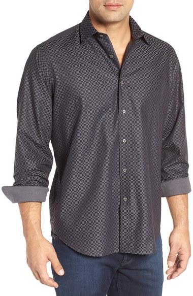 Men's Bugatchi Classic Fit Checkerboard Print Sport Shirt