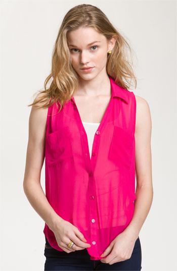 Lush Sleeveless Chiffon Blouse (Juniors) Fuchsia X-Small