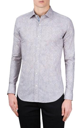 Men's Bugatchi Shaped Fit Print Sport Shirt, Size - Beige