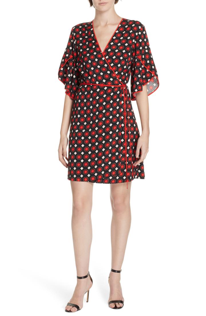 Women's Dvf Cinnamon Tulip Sleeve Wrap Dress - Burgundy