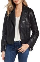 Women's Bernardo Belted Leather Moto Jacket - Black