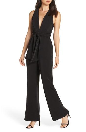 Women's Harlyn Plunge Neck Tie Waist Jumpsuit - Black