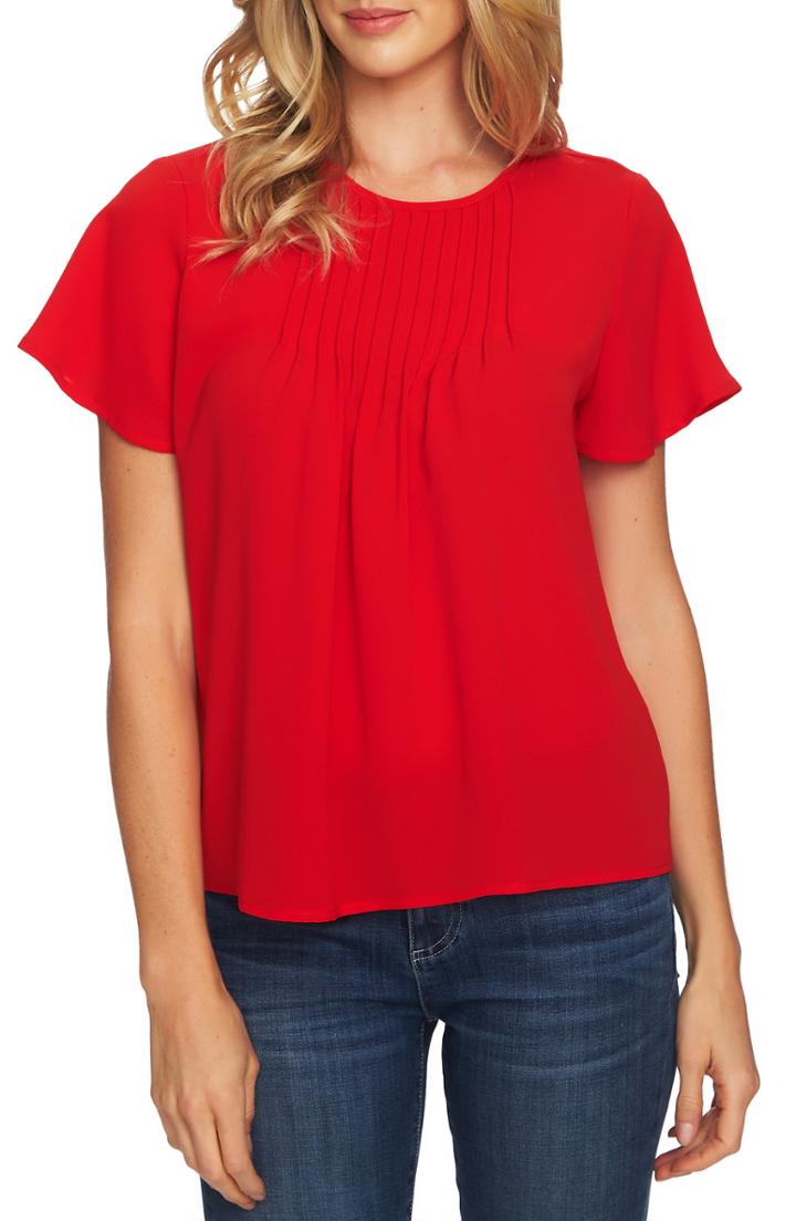Women's Cece Pintuck Stretch Crepe Blouse - Red