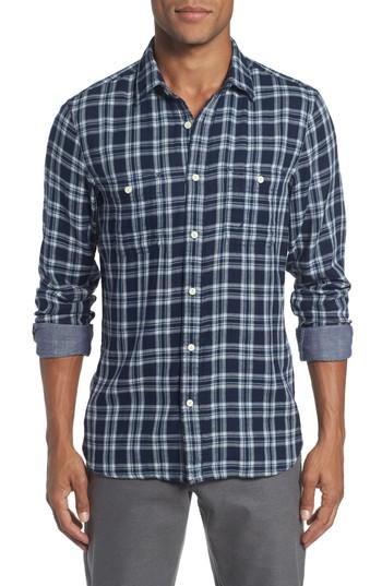 Men's Nordstrom Men's Shop Trim Fit Workwear Duofold Check Sport Shirt, Size - Blue