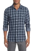 Men's Nordstrom Men's Shop Trim Fit Workwear Duofold Check Sport Shirt, Size - Blue