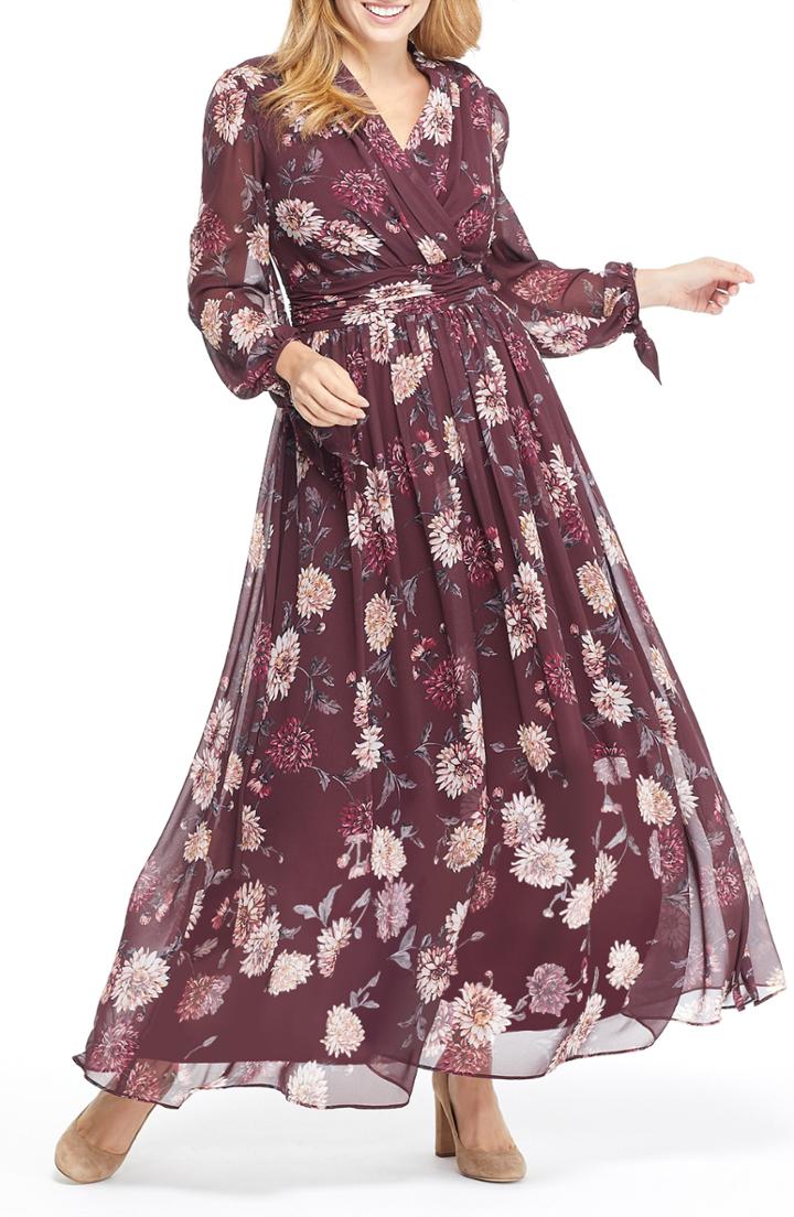 Petite Women's Gal Meets Glam Collection Georgia Chiffon Maxi Dress P - Burgundy