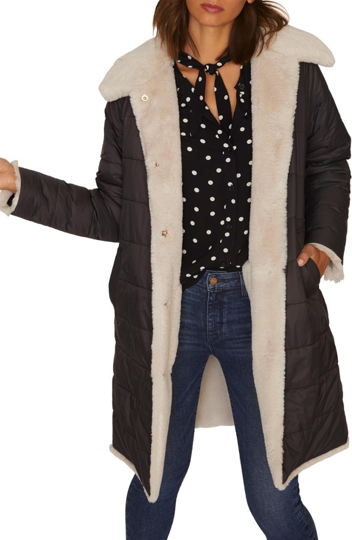 Women's Sanctuary 2 Be Real Reversible Puffa Faux Shearling Coat - Black