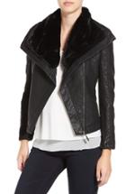 Women's Love Token Faux Leather Jacket With Faux Shearling Trim