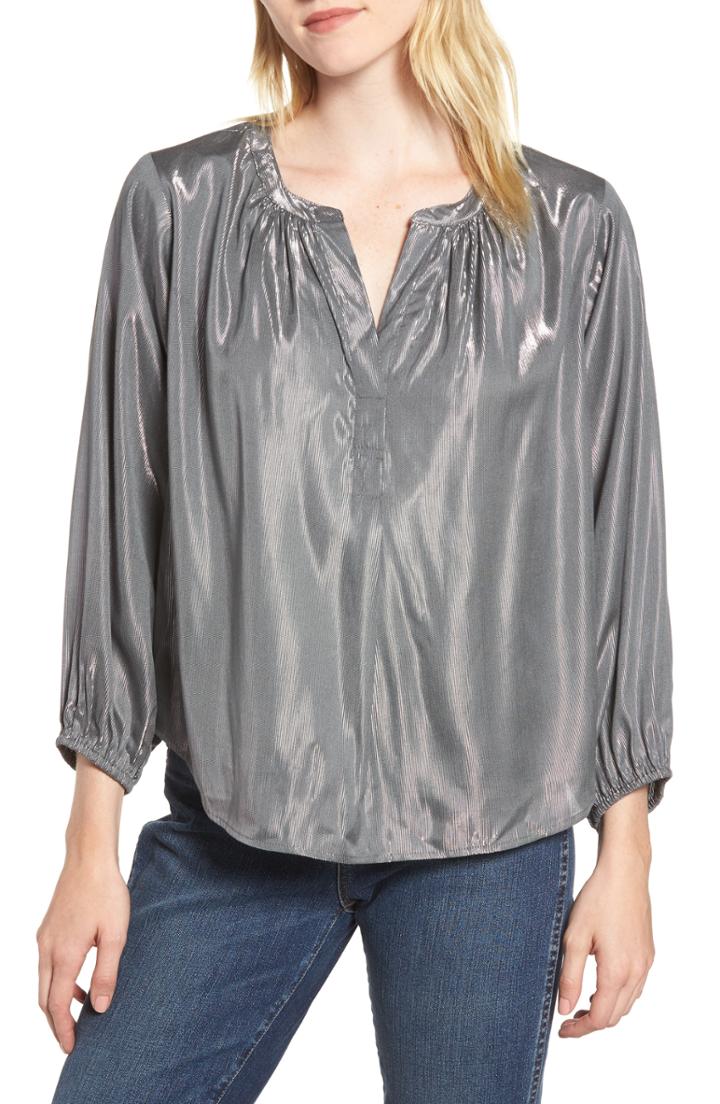 Women's Velvet By Graham & Spencer Lame Henley Blouse - Metallic