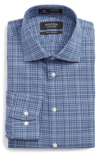 Men's Nordstrom Men's Shop Smartcare(tm) Extra Trim Fit Check Dress Shirt - 34/35 - Blue