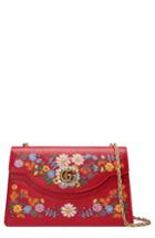 Gucci Medium Embroidered Floral Leather Shoulder Bag - Red
