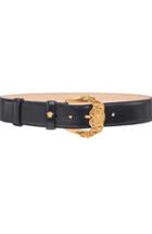 Women's Versace First Line Baroque Buckle Leather Belt - Nero/ Gold Tribute