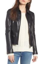 Women's Lamarque Shirt Collar Leather Jacket - Black