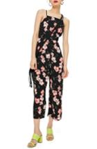 Women's Topshop Floral Spotted Bow Back Jumpsuit Us (fits Like 0) - Black