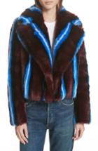 Women's Dvf Stripe Faux Fur Jacket - Burgundy