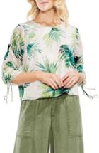 Women's Vince Camuto Drawstring Sleeve Sunlit Palm Print Top, Size - Green