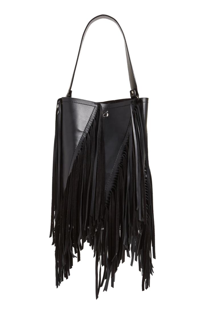 Proenza Schouler Medium Hex Fringe Calfskin Leather Bucket Bag - Black