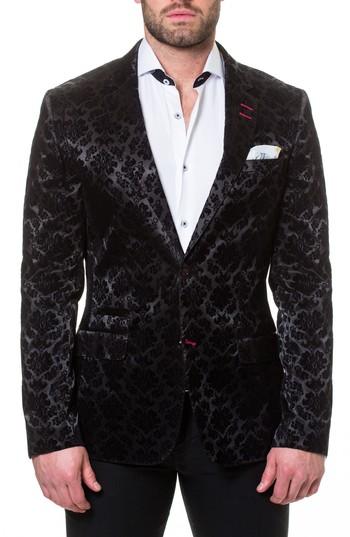 Men's Maceoo Socrate Flocked Damask Sport Coat (s) - Black