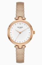 Women's Kate Spade New York Crystal Accent Scallop Holland Leather Strap Watch, 34mm