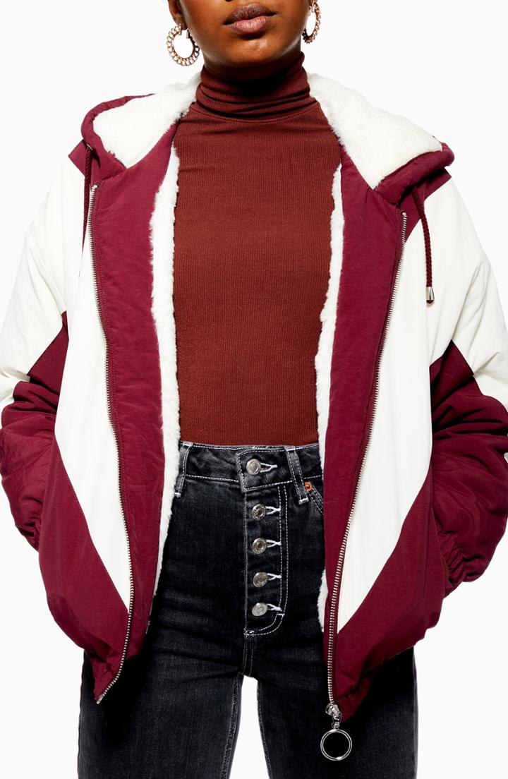 Women's Topshop Faux Fur Lined Windbreaker - Burgundy