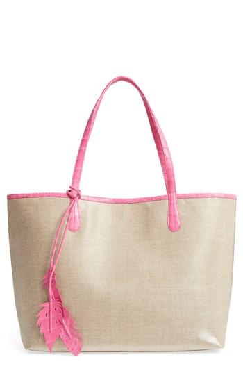 Nancy Gonzalez Erica Linen & Crocodile Tote - Pink