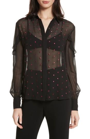 Women's Saloni Myra Embroidered Silk Shirt - Black