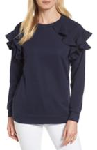 Petite Women's Halogen Ruffle Sweatshirt, Size P - Blue