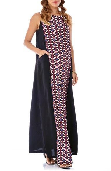 Women's Imanimo Print Front Panel Maternity Maxi Dress - Burgundy