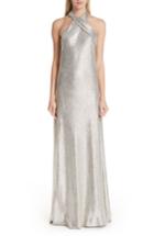 Women's Galvan Twist Halter Neck Metallic Gown Us / 34 Fr - Metallic