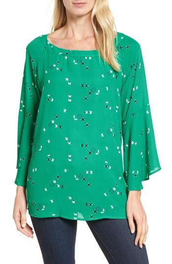 Petite Women's Halogen Bell Sleeve Print Blouse, Size P - Green