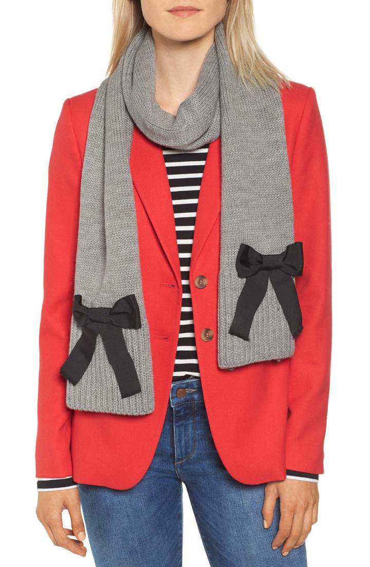 Women's Kate Spade New York Grosgrain Bow Muffler, Size - Grey