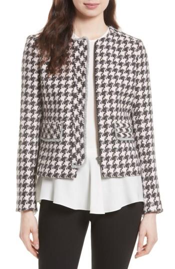 Women's Helene Berman Fringe Trim Houndstooth Jacket - Pink