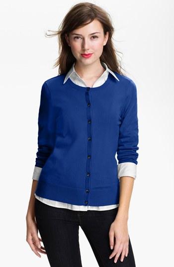 Halogen Three Quarter Sleeve Cardigan Blue Mazarine