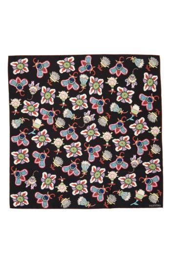Women's Valentino Pop Flower Silk Scarf, Size - Black
