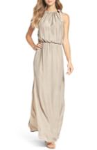 Women's Natalie Deayala High Neck Silk Column Gown - Beige