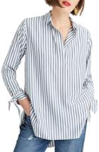 Women's J.crew Collared Tie-sleeve Popover Stripe Shirt