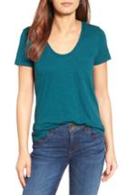 Petite Women's Caslon Rounded V-neck Tee, Size P - Blue/green