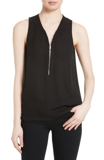 Women's The Kooples Front Zip V-neck Silk Tank - Black