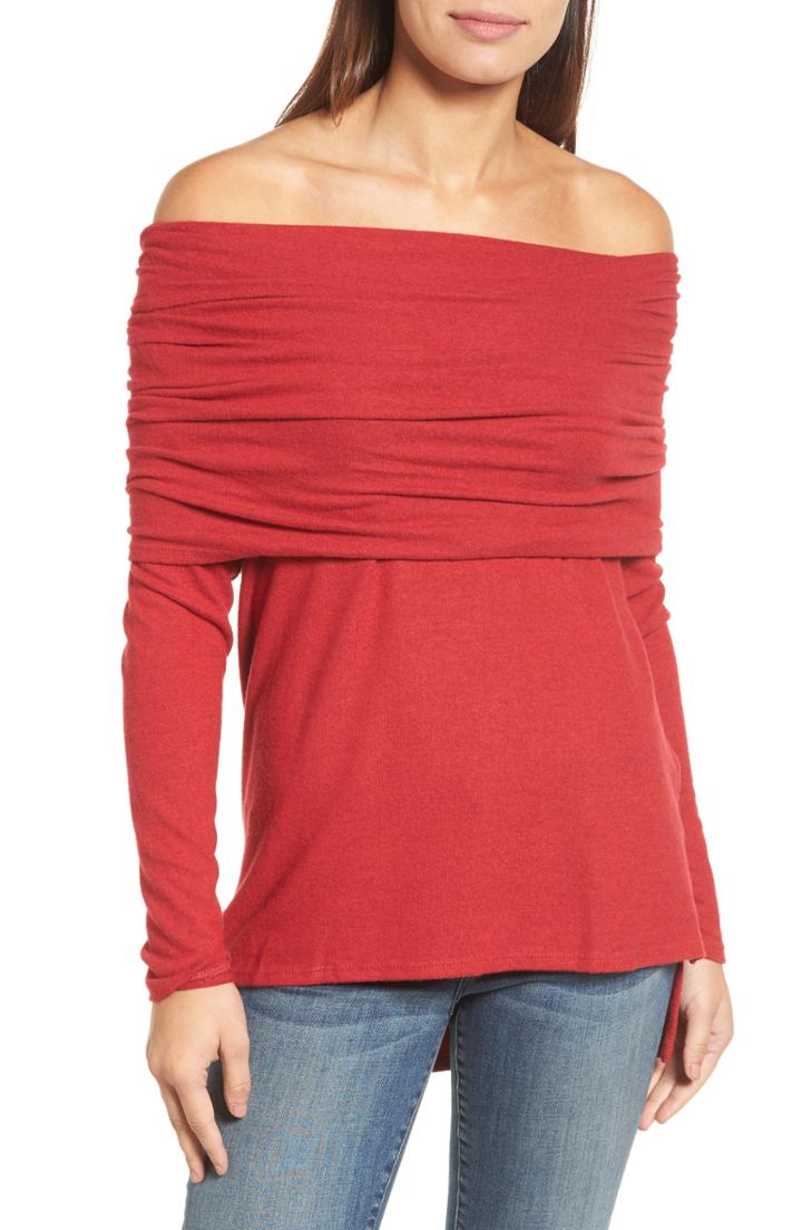 Women's Gibson Cozy Convertible Neckline Tunic - Red