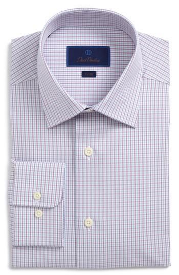 Men's David Donahue Trim Fit Check Dress Shirt .5 - 34/35 - Pink