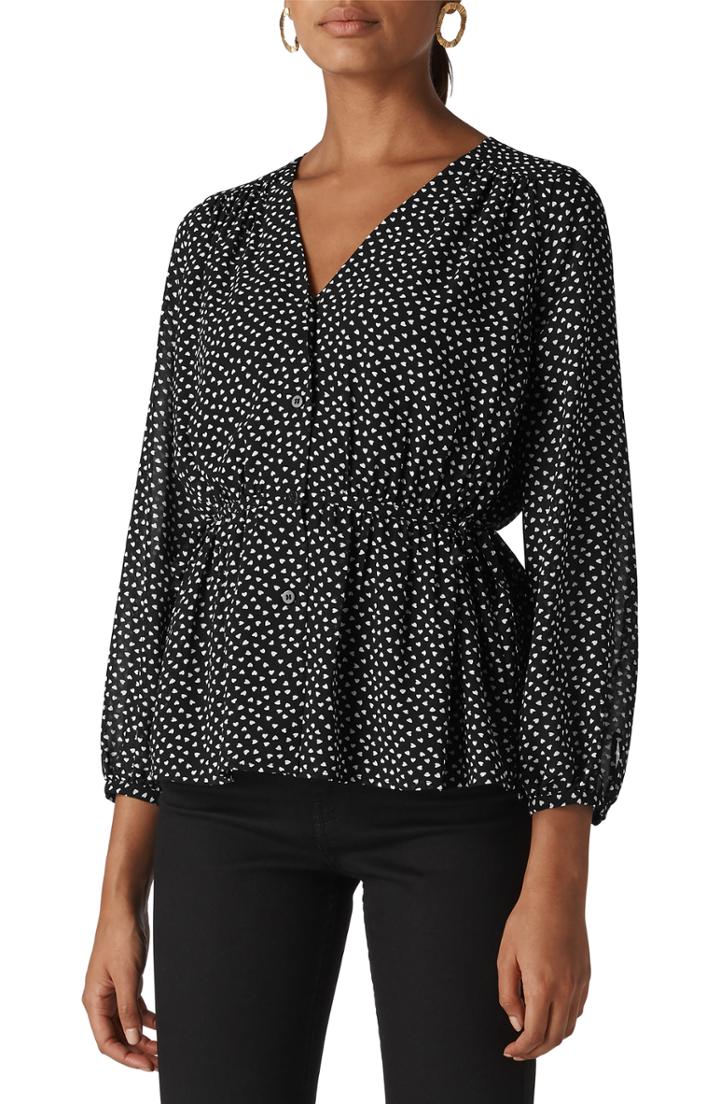 Women's Whistles Helena Confetti Heart Print Tie Top Us / 4 Uk - Black